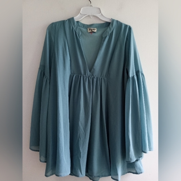 Show Me Your Mumu "Mia" Green/Blue Tunic Blouse size Small - Picture 7 of 11